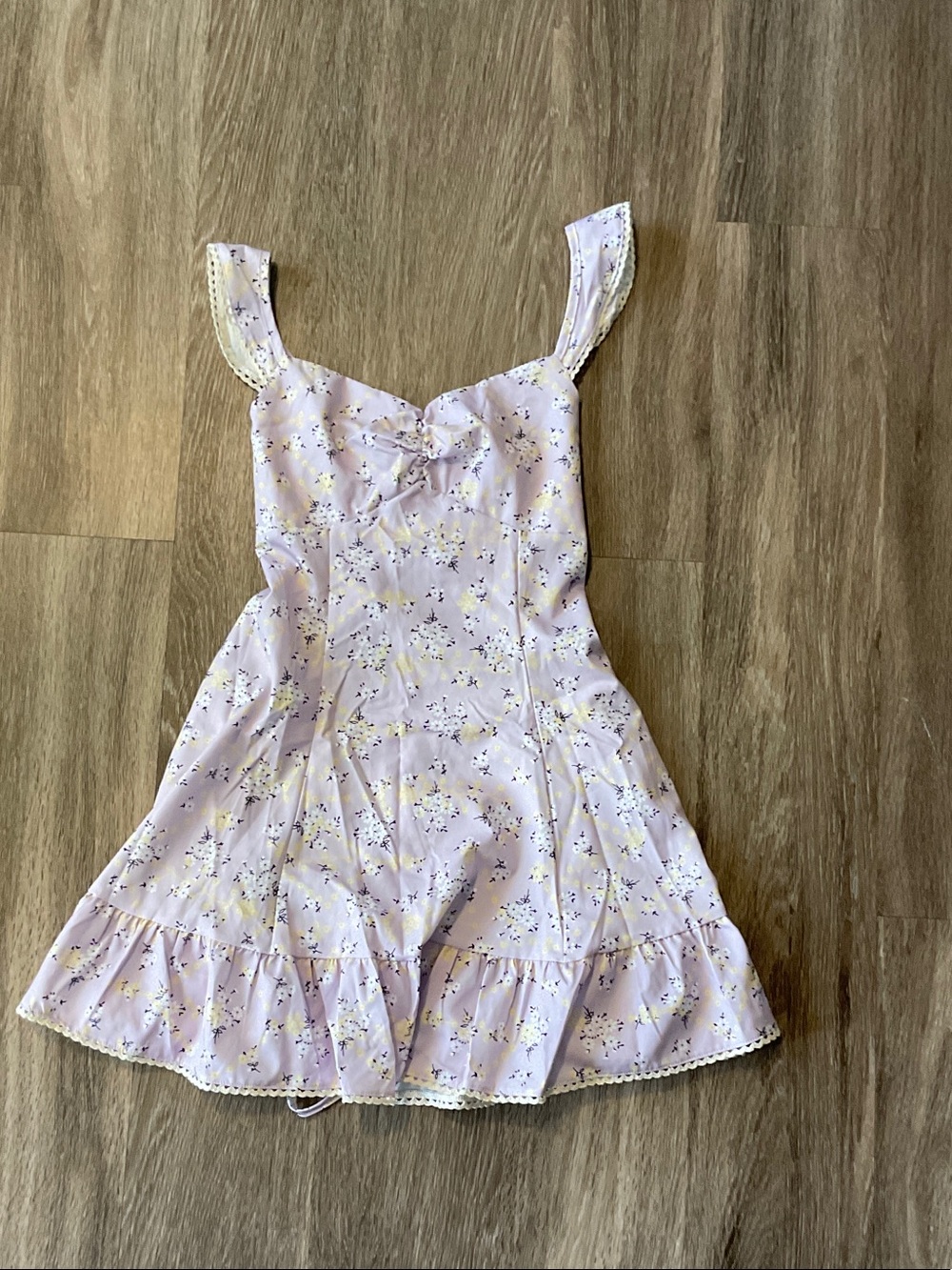 Lilac Floral Midi Dress with Ruffle Hem